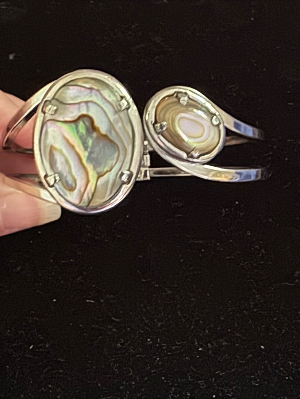 Sterling Silver Abalone Shell Cuff Bracelet - Iridescent Green Accent